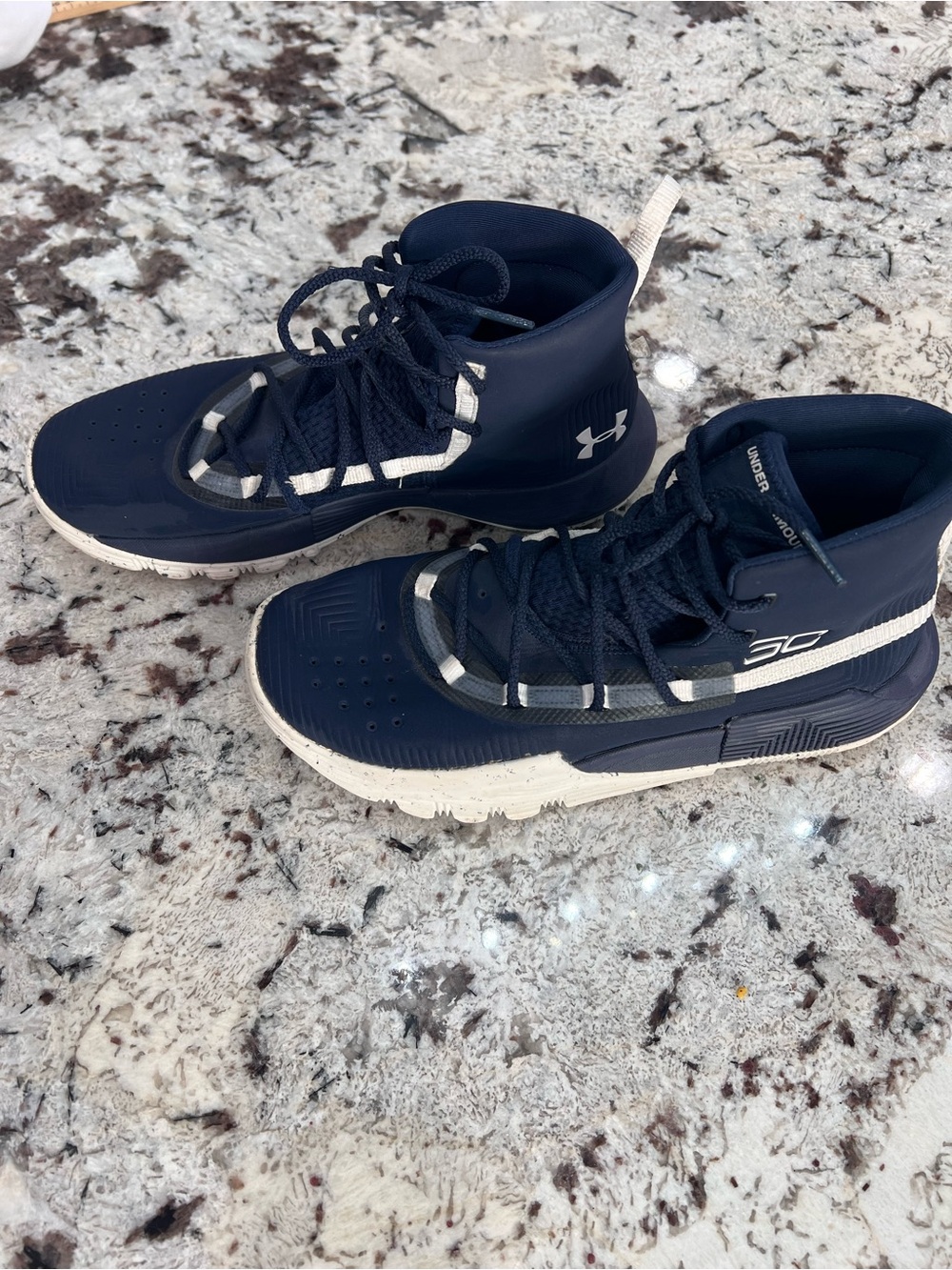 Under Armour Kids Navy and White High-Top Sneakers